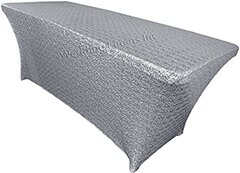 6' Stretch Sequin Table Cover- Silver